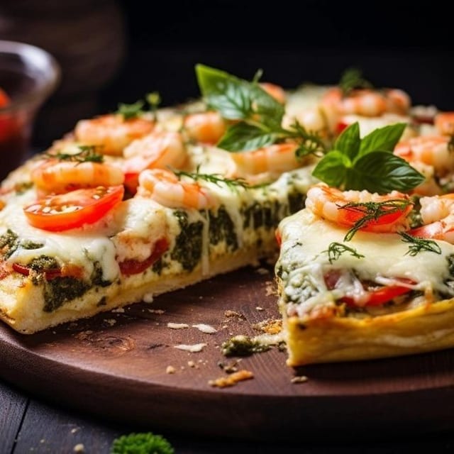 King Kong Pesto Shrimp Pizza.