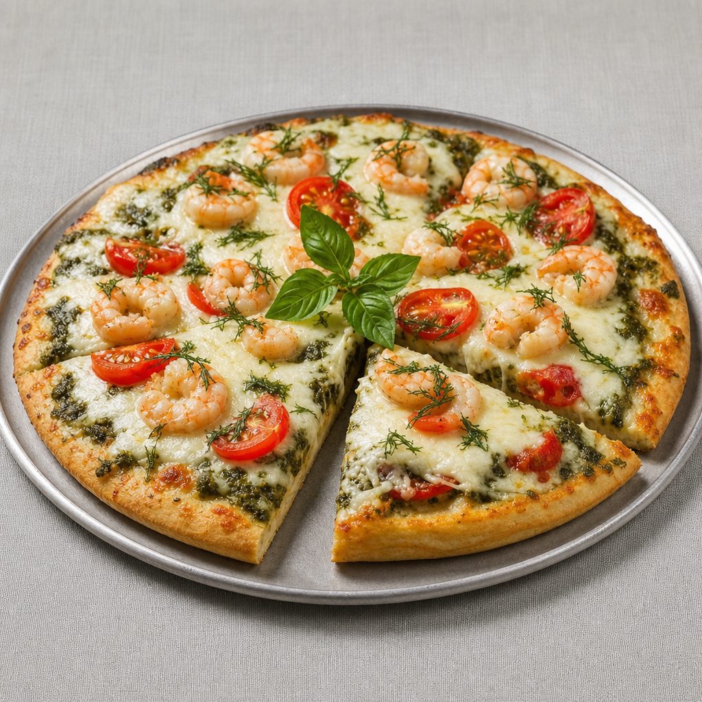Pesto Shrimp Pizza.