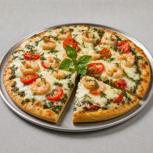 Pesto Shrimp Pizza.